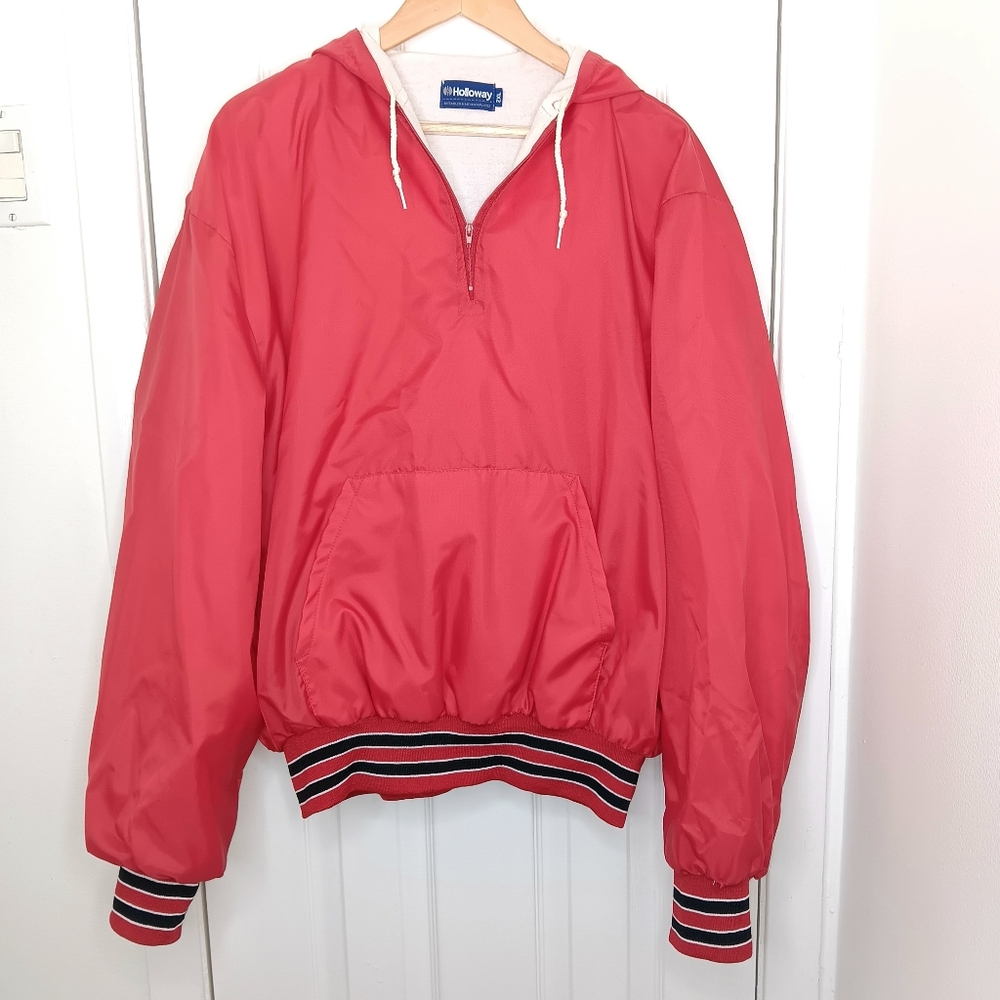 HOLLOWAY Men’s Red Nylon Henley Hoodie 2XL Y2K